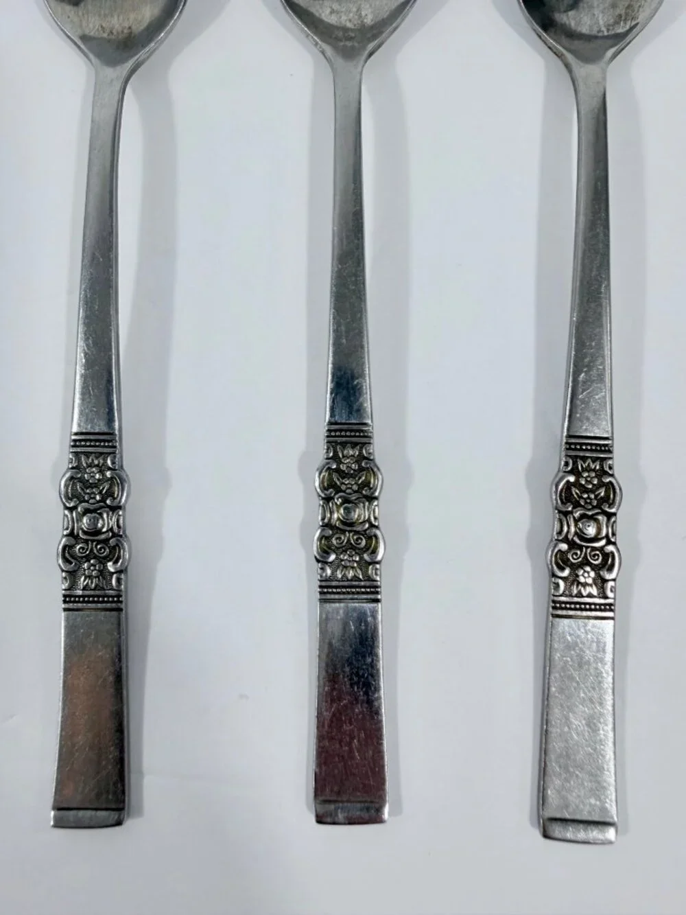 Vintage Northland Oneida Stainless Steel Iced Tea Spoons Decorative Floral Handl